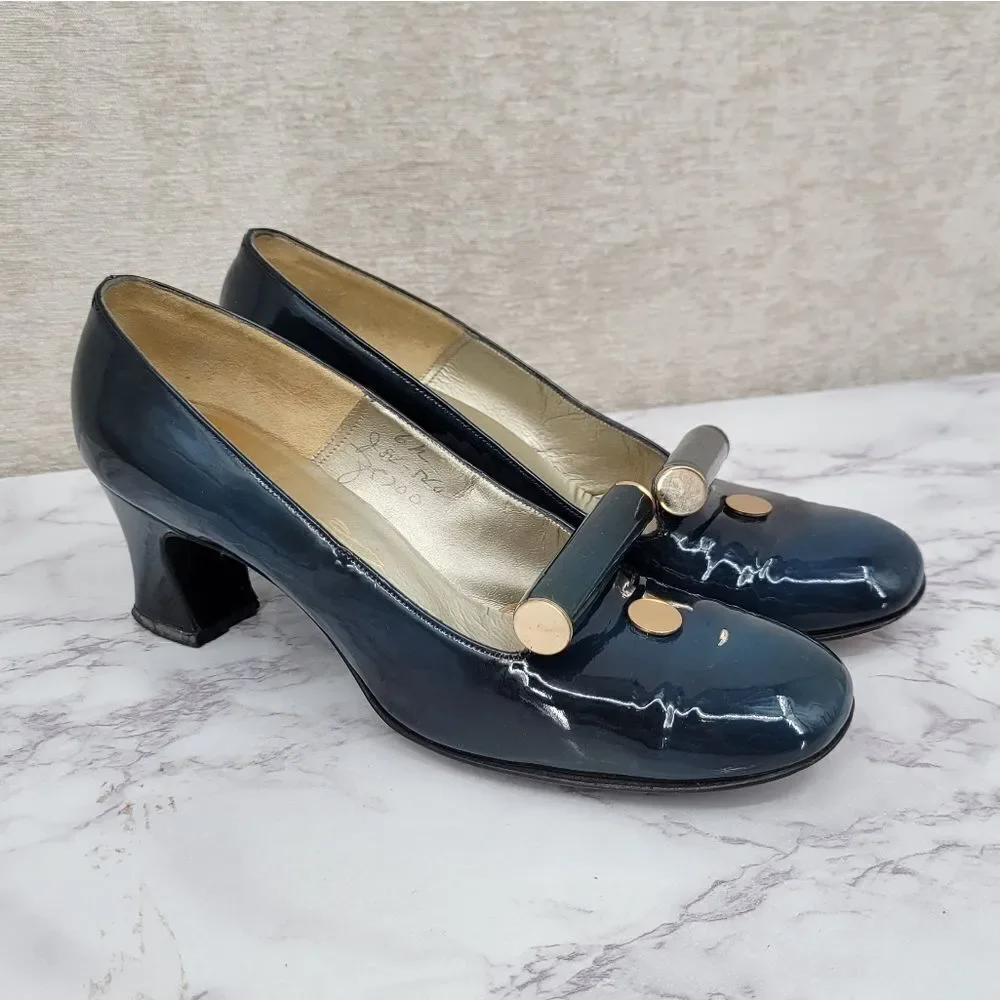 Julianelli Vintage Dark Teal Pumps Capital Avant Garde Style Glam Kitten Heels